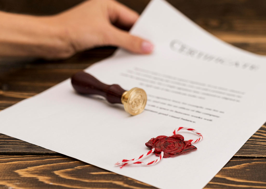 Certificazione con timbro di approvazione